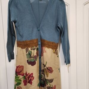 Floral Cardigan Dress with Blue Top